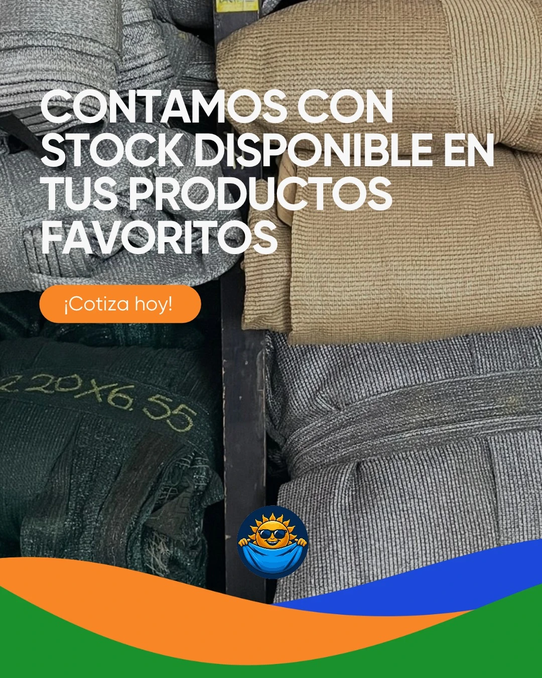 Post: rollos de malla sombra en gris, arena y verde en stock